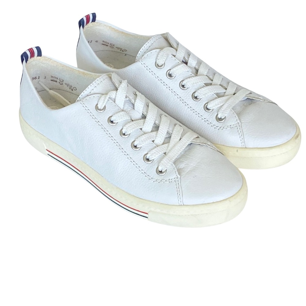 Remonte Softfoam White Leather‎ Sneakers Low Top Striped Heel Womens 38